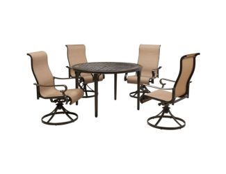 Brigantine 5-Piece Outdoor Dining Set with 4 Contoured-Sling Swivel Rockers and a 50-In. Round Cast-