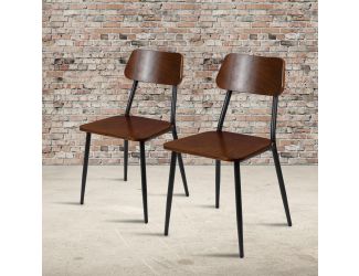 2 Pack Stackable Industrial Wood Dining Chair with Gunmetal Steel Frame