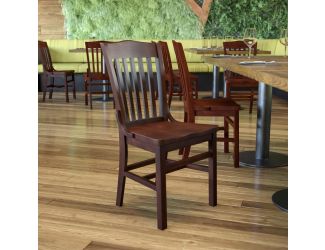 School House Back Walnut Wood Restaurant Chair with Footrest