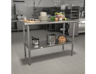 Stainless Steel 18 Gauge Work Table with Backsplash and Shelf, NSF - 48"W x 24"D