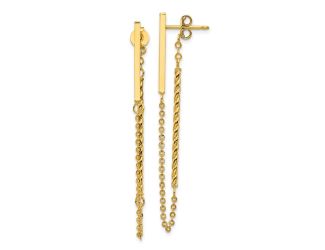 14k Polished and Twisted Bar w/Chain Post Earrings