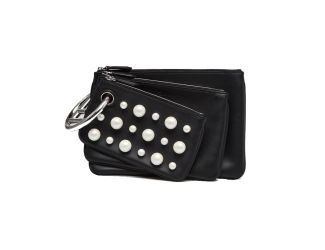 Fendi Black Leather Pearl Studded Triplette Multi Clutch Handbag