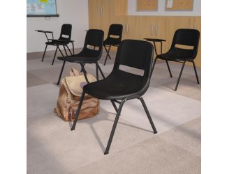 Black Ergonomic Shell Chair with Right Handed Flip-Up Tablet Arm