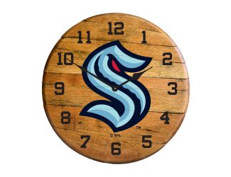Seattle Kraken Oak Barrel Clock
