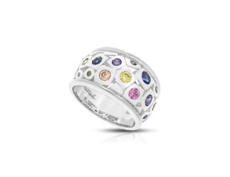 Belle Etoile Round Multi color Cubic Zirconia studded Byzantine Size-7 Ring - 925 Sterling Silver