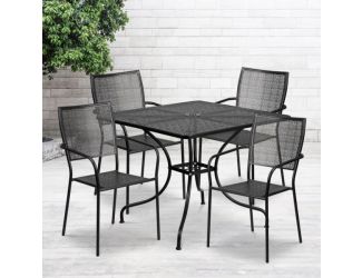 35.5" Square Gold Indoor-Outdoor Steel Patio Table Set w/ 4 Square Back Chairs