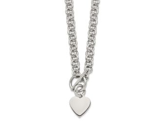 Stainless Steel Polished Heart Toggle 18" Necklace