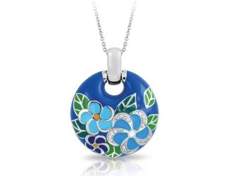 Belle Etoile Round Cubic Zirconia studded Blue Background Melia Pendant - 925 SS with chain