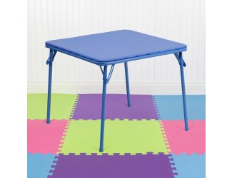 Kids Blue Folding Table with Vinyl Upholstered Table Top - Game Table