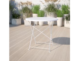 30" Round White Indoor-Outdoor Steel Folding Patio Table - Restaurant Table