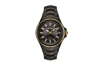Mens Solar Black Case Black Dial with Diamonds