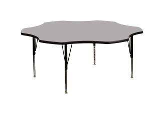 60" Flower Grey Thermal Laminate Activity Table - Height Adjustable Short Legs