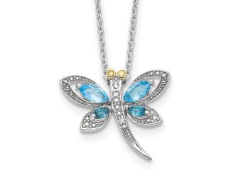 Sterling Silver 14k Lt BT/London BT Diamond Dragonfly 18" Necklace