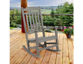 Outdoor Patio All-Weather Poly Resin Wood Rocking Chair in Gray