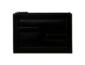 Fendi Baguette Black Calf Leather Embossed Clutch