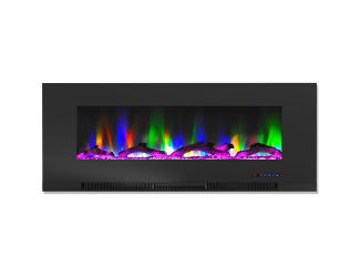 50-In. Wall-Mount Electric Fireplace in Black with Multi-Color Flames and Driftwood Log Display