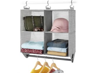 4-Section Fabric Closet Organizer with Built-in Chrome Garment Rod