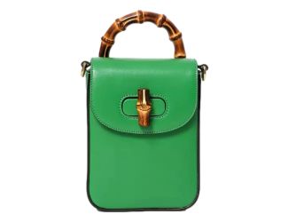 Gucci Bamboo Mini Handbag Top Handle Bag in Green Leather