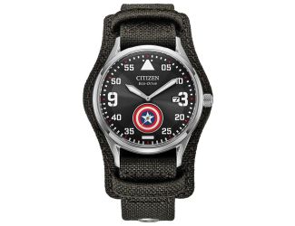Men's Captain America Forever Eco-Drive Gray Cordura Strap Watch Black Dial
