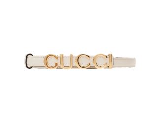 Gucci Cream Thin Leather Belt with Metal Gold Logo Lettering Size 80