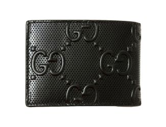Gucci Calfskin Leather GG Tennis Embossed Bi-Fold Wallet Black