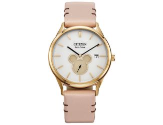 Unisex Mickey Mouse Beige Leather Strap, Beige dial