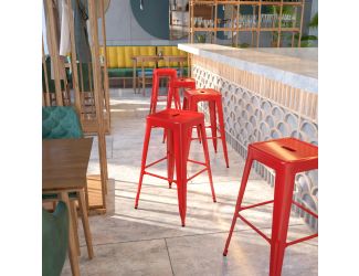 Commercial Grade 30"H Backless Red Metal Indoor-Outdoor Barstool, Square