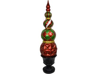 50-In. Resin Ball and Finial Topiary in a Black Pedestal Urn - Indoor or Outdoor Christmas Decoratio