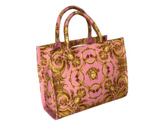 Versace Signature Print Small Canvas Tote Bag Pastel Pink Designer Handbag
