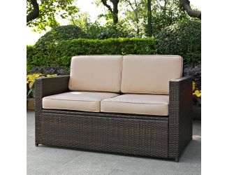 Palm Harbor Outdoor Wicker Loveseat In Brown With Sand Cushions