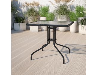31.5" Square Tempered Glass Metal Table with Smooth Ripple Design Top