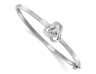 Sterling Silver White Ice Diamond Love Knot Hinged Bangle