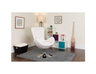 White LeatherSoft Side Reception Chair with Bowed Seat - Living Room Furniture