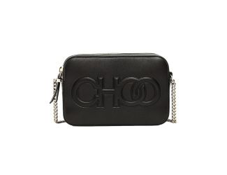 Jimmy Choo Balti Embossed Black Leather Camera Crossbody Bag