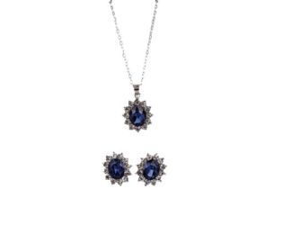 Elegant Blue Rhinestone Necklace and Earring Set