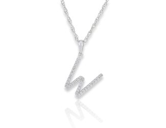 PARIKHS Diamond Initial Pendant Alphabet 'W' in 10K White Gold 0.10 ct , IJK color - I3 clarity