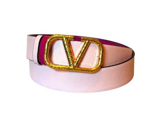 Valentino Garavani VLogo Reversible Belt Size 85 Pink Pebbled Leather