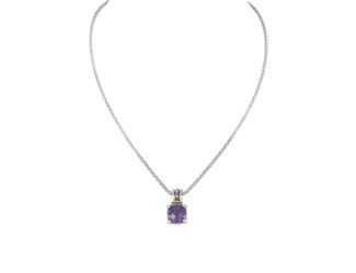 Beijos Square Cushion cut Pendant 10x10mm CZ Amethyst. 16-18" L adjustablePendant: 3/4"L x 38"W