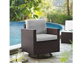 Palm Harbor Outdoor Wicker Swivel Rocker Chair With Grey Cushions