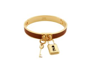 Fendi Master Key Brandy Leather Gold Medium Bracelet