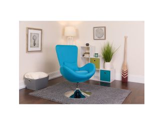Aqua Fabric Swivel Side Reception Chair with Bowed Seat - Guest Seating