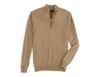 Men's 1/4 Zip Cashmere Cardigan - Small - Camel