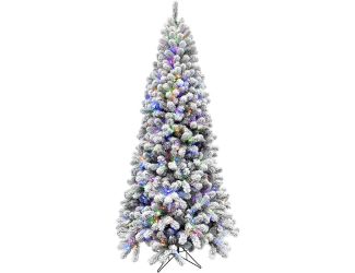 7.5-Ft. Flocked Silverton Fir Christmas Tree with Multi-Color LED String Lighting