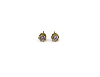 Round Cut Crown CZ Stud Earrings in Gold Tone