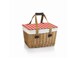 Canasta Basket - Beige Canvas with Red & White Gingham Pattern Lid