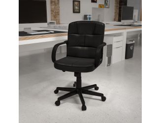 Mid-Back Black LeatherSoft Swivel Task Office Chair with Arms - Home Office