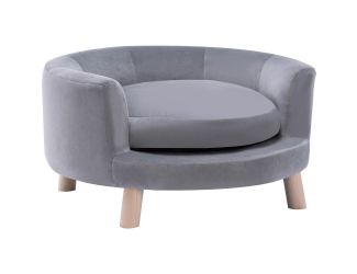 28-In. Elegant Faux-Velvet Circular Pet Bed for Small to Medium-Sized Dogs and Cats, Gray