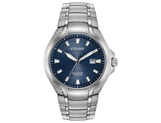 Men's Titanium Eco-Drive Watch with Dark Blue Dial