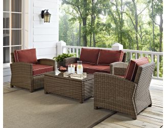 Bradenton 4 Piece Outdoor Wicker Seating Set with Sangria Cushions