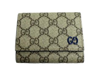 Gucci GG Supreme Coated Canvas Blue Emblem Trifold Double Flap Wallet